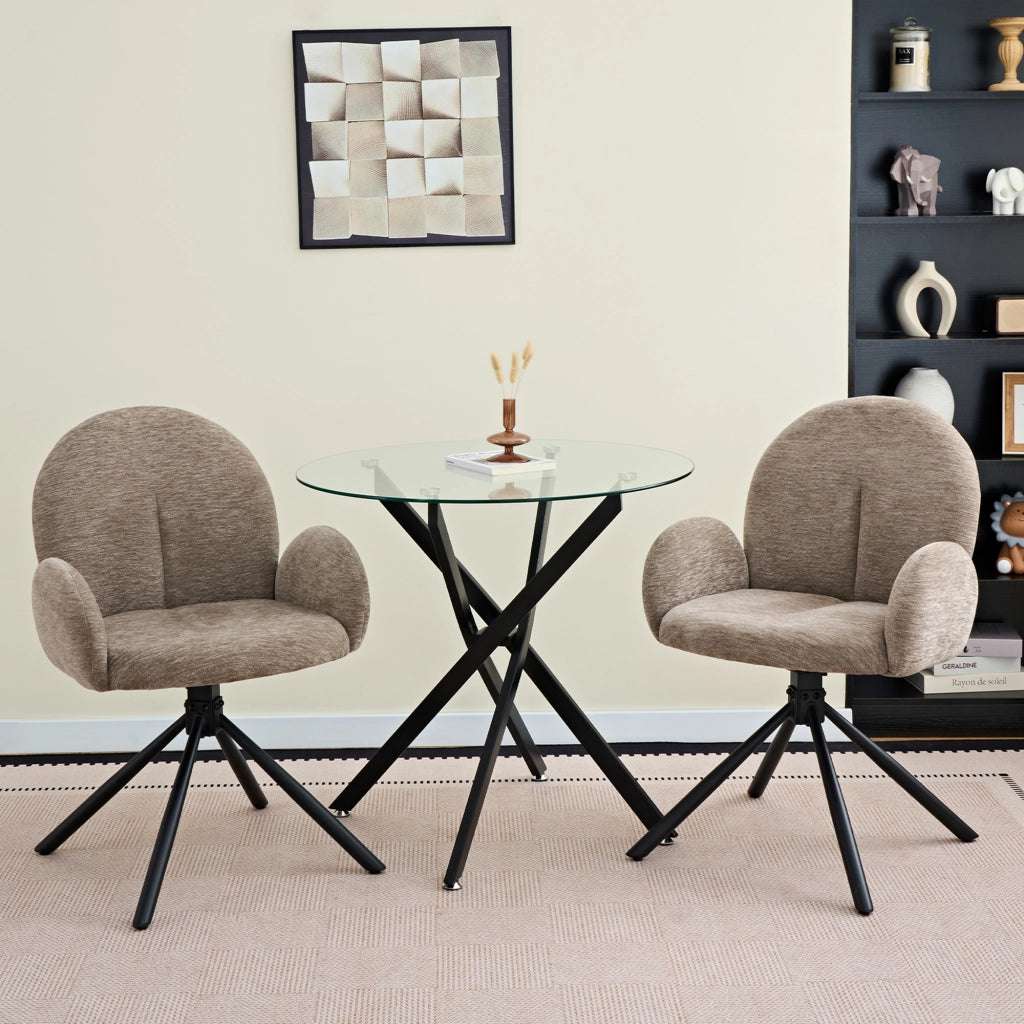 SEDIA Girevole da pranzo Set da 2 pezzi con braccioli Chenille Nero/Taupe