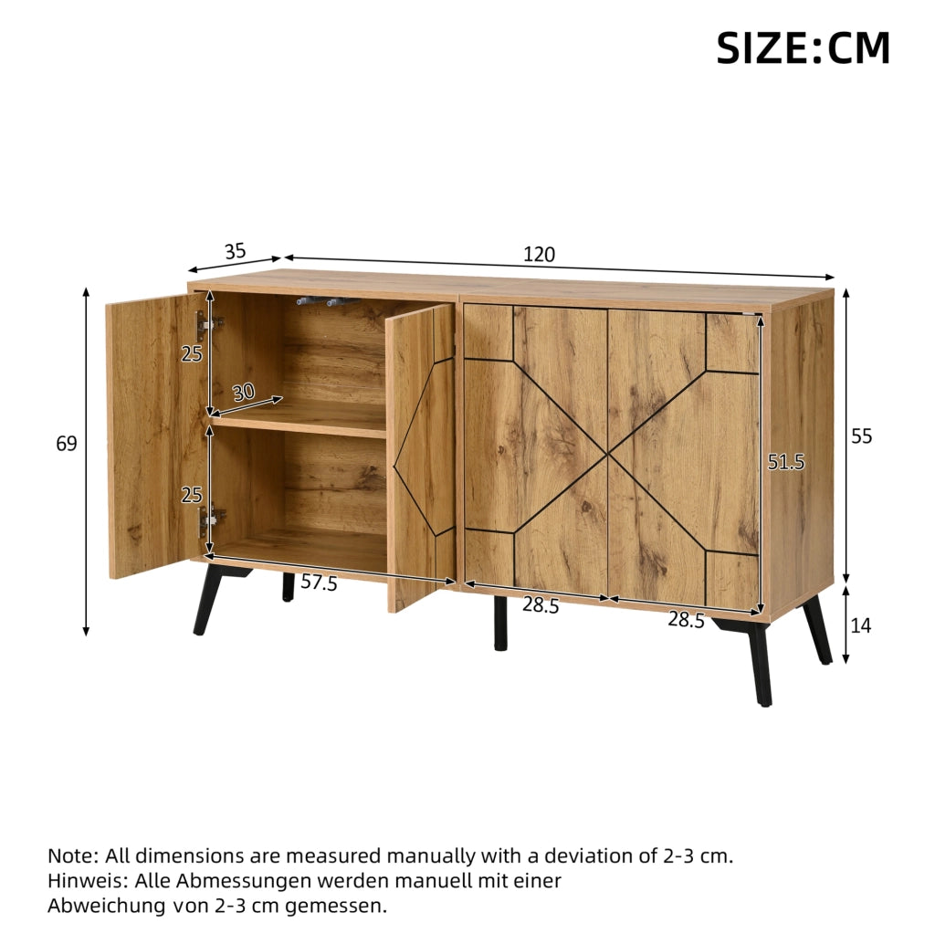 Sideboard moderno con 4 ante e 4 scomparti, 120 x 35 x 69 cm