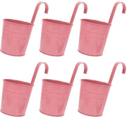 Vasi da Fiori Sospesi Rosa - 6 Pezzi Vasi di Metallo per Fiori per Balcone e Giardino con Gratafissi Removibile - Cestini da Muro Decorativi in Acciaio per Arredamento di Stile