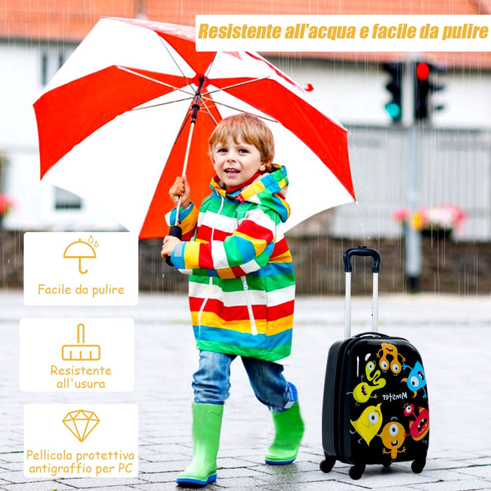 2 in 1 Valigetta bimbo di viaggio Bagaglio carino con ruote+zaino Nero-Bagagli e borse