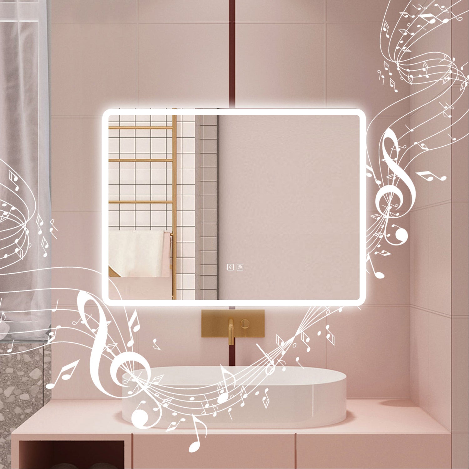 AICA Specchio da bagno  80 x 60 cm, dimmerabile, Blue tooth, Funzione Memoria, antiappannamento, 3 colori