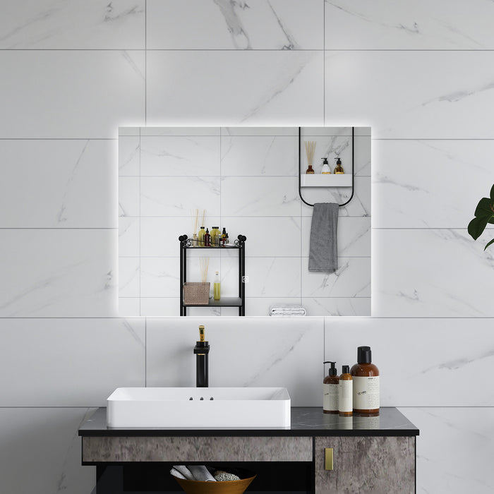 AICA Specchio da bagno 90 x 70 cm, antiappannamento, dimmerabile, interruttore touch, Funzione Memoria