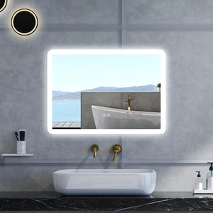 Specchio da bagno Rettangolare con 80x60cm,Blue tooth,3 colori,Memoria, Antifog,Regorabile,Retroilluminato,doppio interruttore,