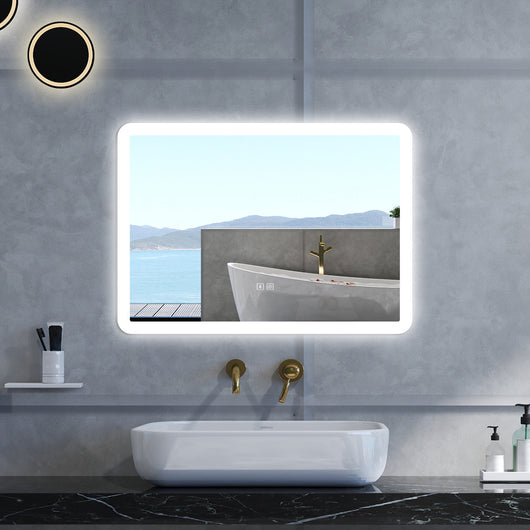 Specchio da bagno Rettangolare con 80x60cm,Blue tooth,3 colori,Memoria, Antifog,Regorabile,Retroilluminato,doppio interruttore,