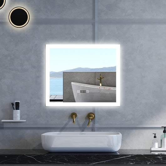 Specchio da bagno Rettangolare con 120x70cm,orologi,3 colori,Memoria, Antifog,Regorabile,Retroilluminato,doppio interruttore,