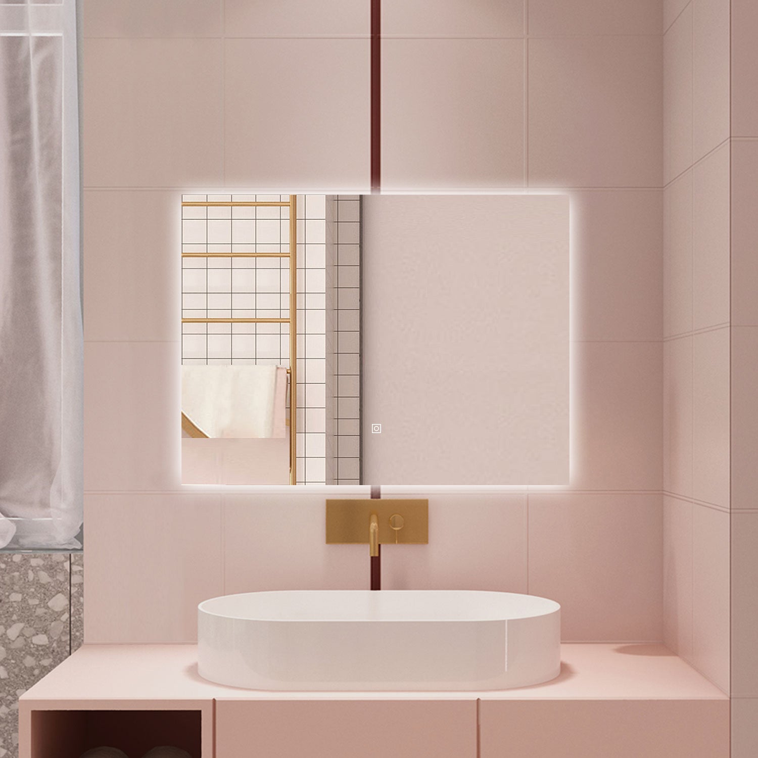 AICA Specchio da bagno 80 x 60 cm, antiappannamento, dimmerabile, interruttore touch, Funzione Memoria