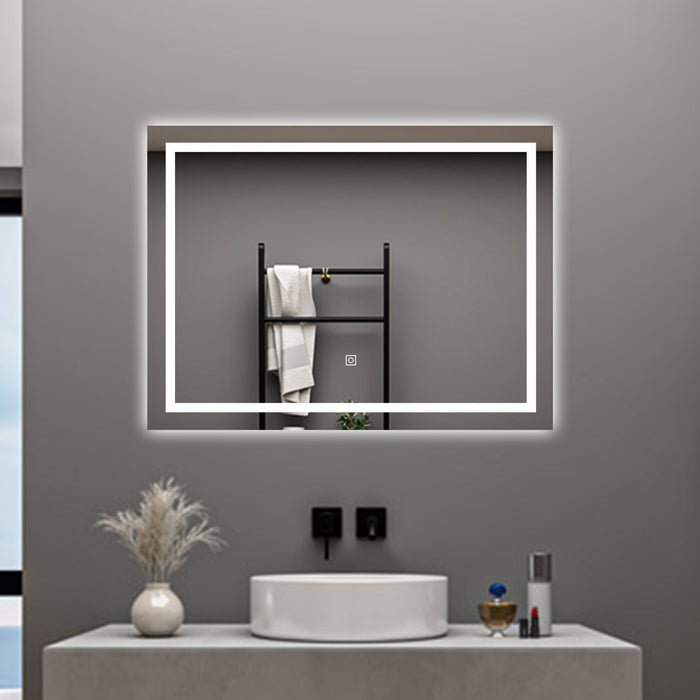 AICA Specchio da bagno  80 x 60 cm, dimmerabile, interruttore touch, Funzione Memoria, antiappannamento