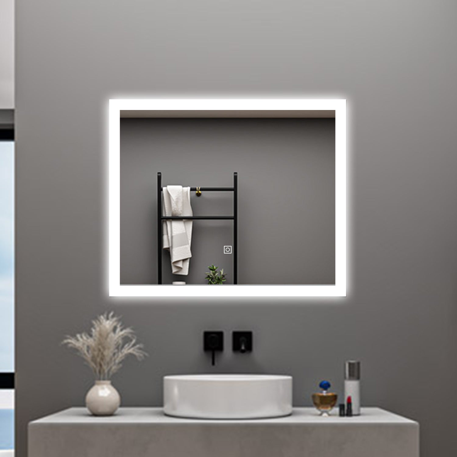 AICA Specchio da bagno  60 x 50 cm, dimmerabile, Funzione Memoria, antiappannamento, 3 colori