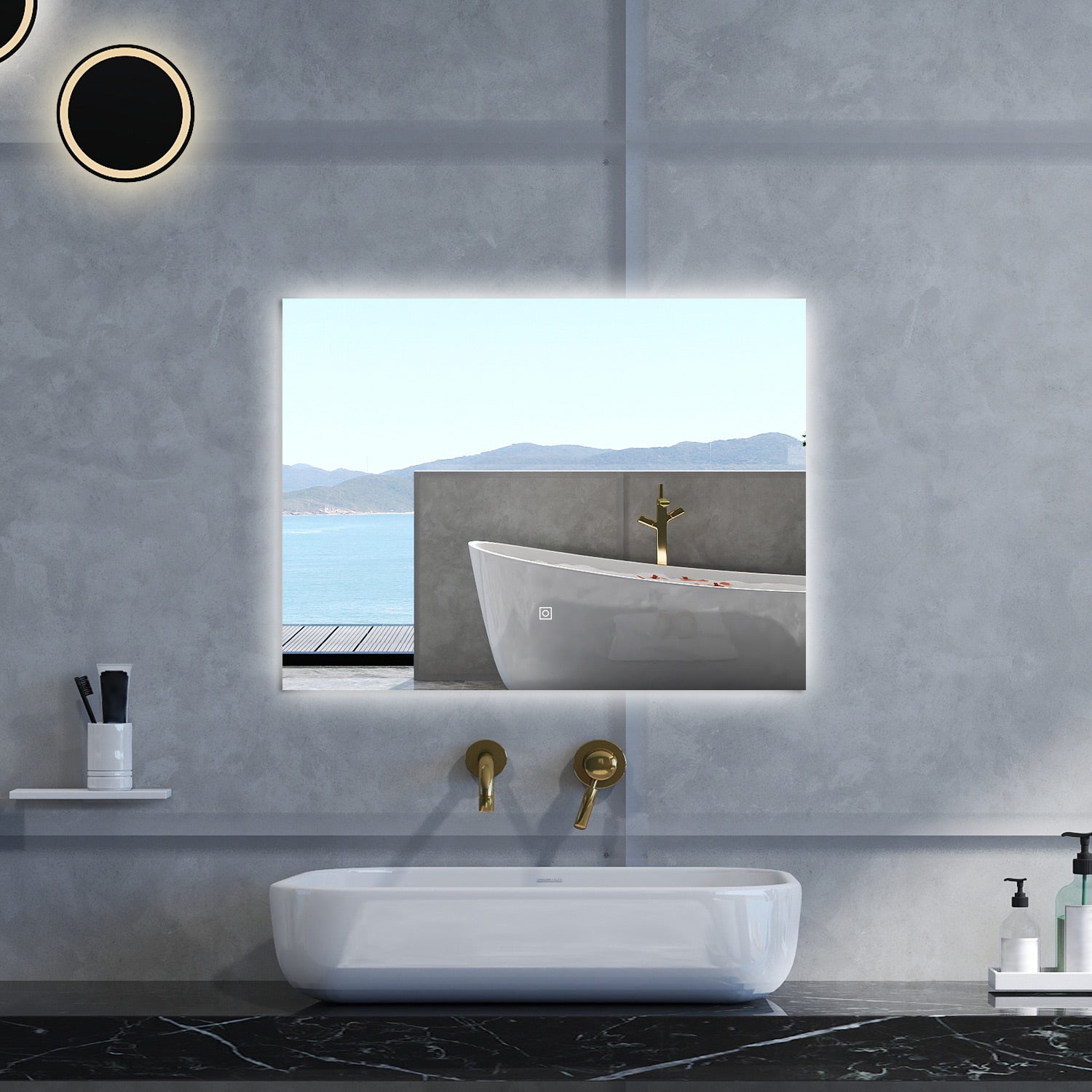 Specchio da bagno Rettangolare con 90x70cm,Memoria, Antifog,Regorabile,Retroilluminato,doppio interruttore,