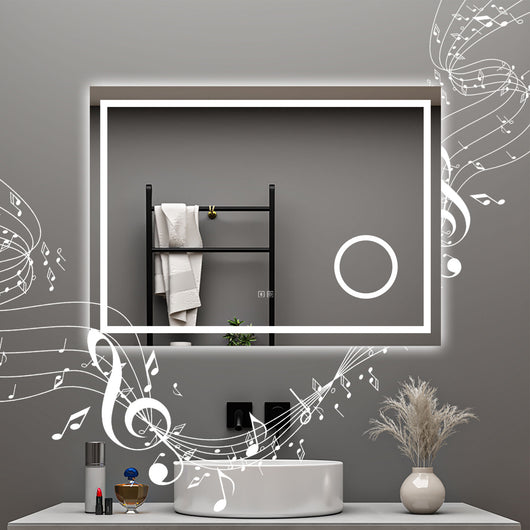 AICA Specchio da bagno  80 x 60 cm, dimmerabile, Blue tooth, Funzione Memoria, antiappannamento, 3 colori, Magnificatore