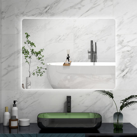 AICA Specchio da bagno 90 x 60 cm, Regorabile, interruttore touch, Funzione Memoria