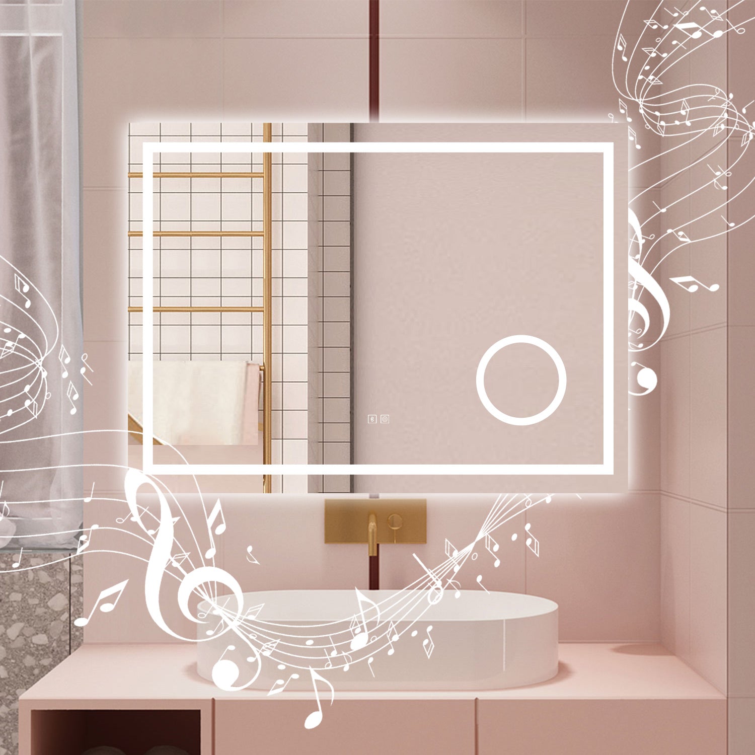 AICA Specchio da bagno  80 x 60 cm, dimmerabile, Blue tooth, Funzione Memoria, antiappannamento, 3 colori, Magnificatore