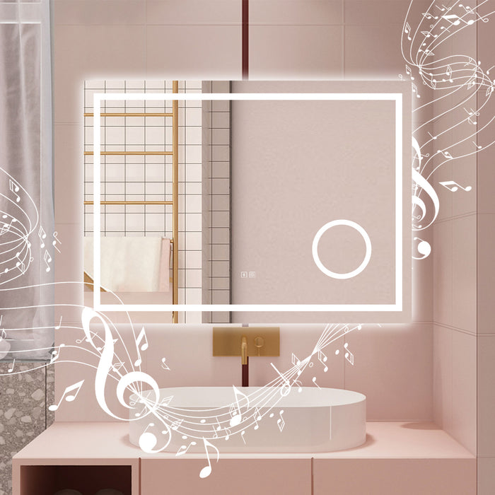 AICA Specchio da bagno  80 x 60 cm, dimmerabile, Blue tooth, Funzione Memoria, antiappannamento, 3 colori, Magnificatore