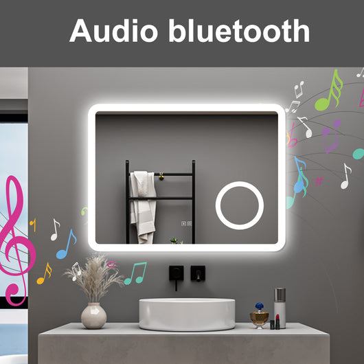 AICA Specchio da bagno  60 x 80 cm, dimmerabile, Blue tooth, Funzione Memoria, antiappannamento, 3 colori, Magnificatore