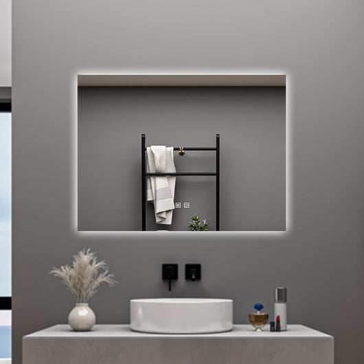 AICA Specchio da bagno 90 x 70 cm, dimmerabile, Funzione Memoria, antiappannamento, 3 colori