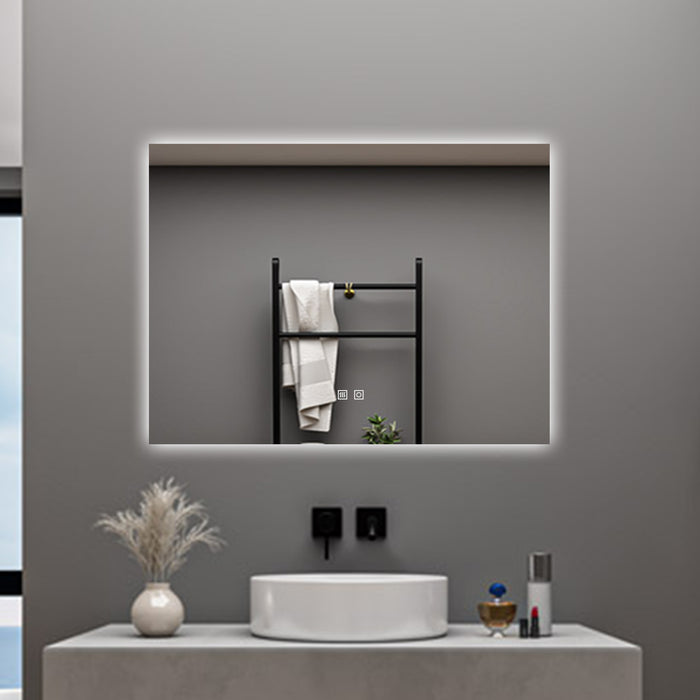 AICA Specchio da bagno 90 x 70 cm, dimmerabile, Funzione Memoria, antiappannamento, 3 colori