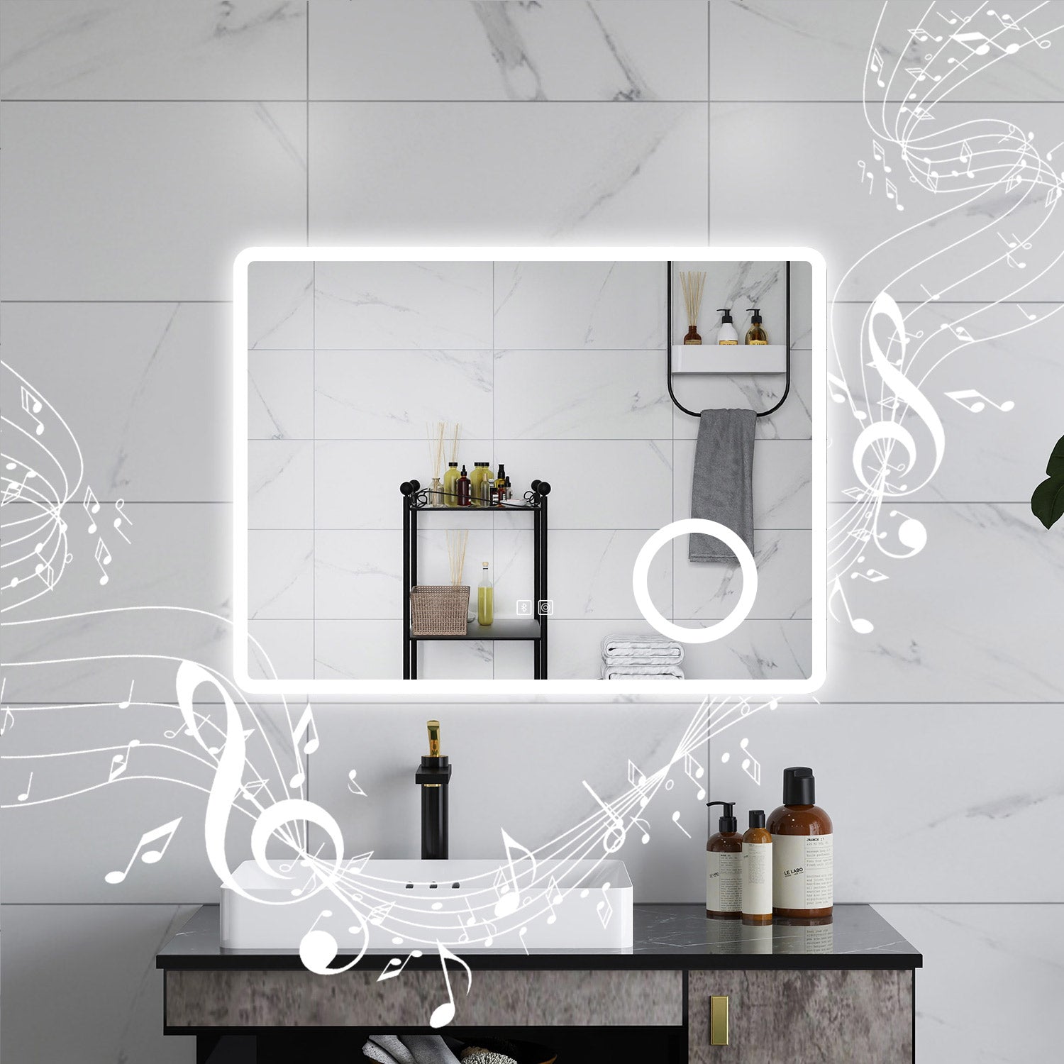 AICA Specchio da bagno  60 x 80 cm, dimmerabile, Blue tooth, Funzione Memoria, antiappannamento, 3 colori, Magnificatore