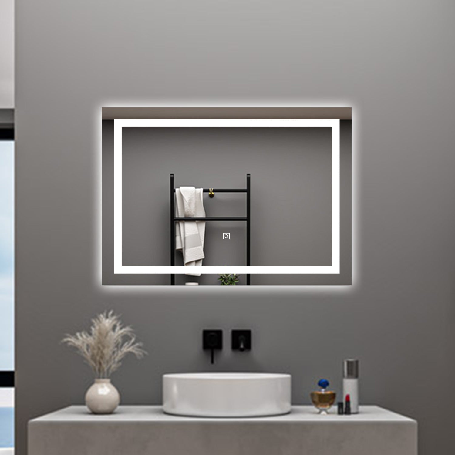 AICA Specchio da bagno  70 x 50 cm, dimmerabile, interruttore touch, Funzione Memoria, antiappannamento, 3 colori