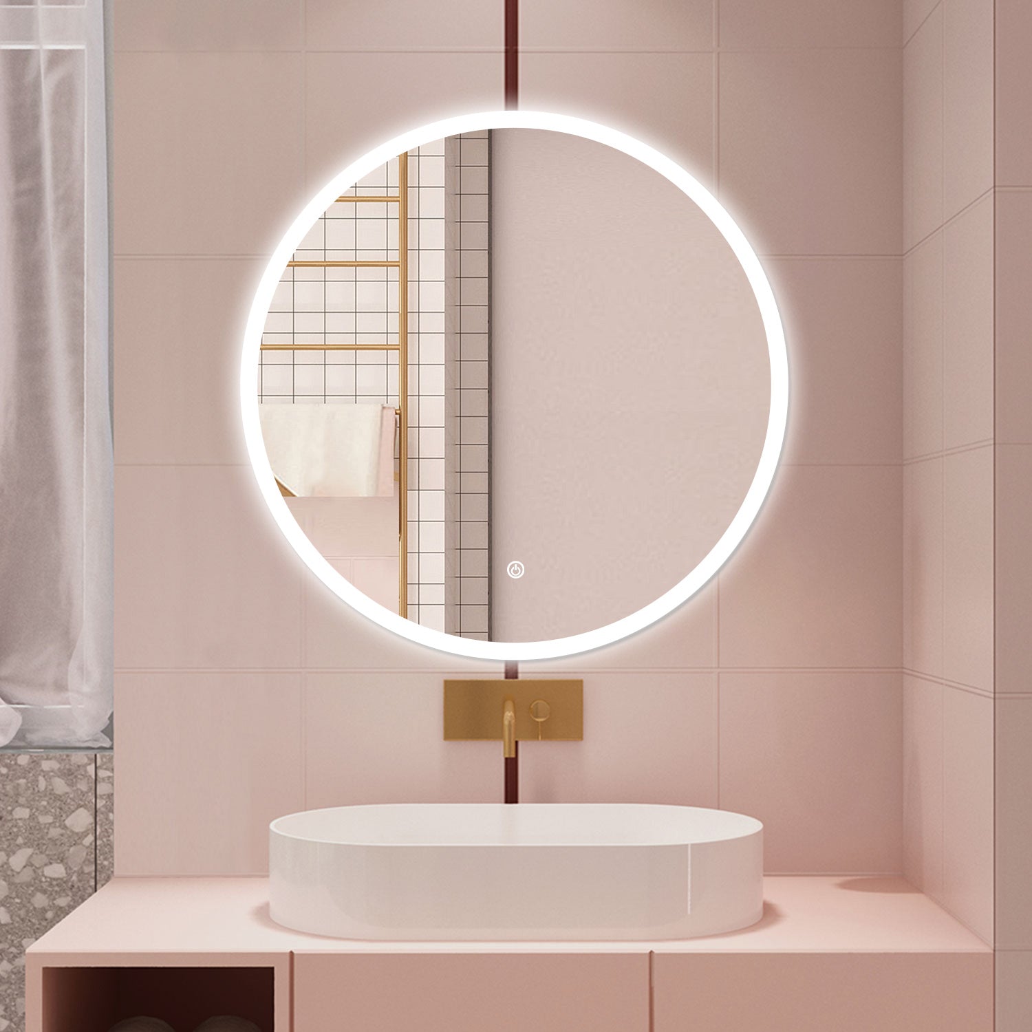 AICA Specchio da bagno 90 x 90 cm, antiappannamento, dimmerabile, interruttore touch, Funzione Memoria