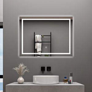 AICA Specchio da bagno  100 x 60 cm, dimmerabile, interruttore touch, Funzione Memoria, antiappannamento