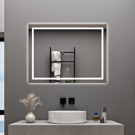 AICA Specchio da bagno  100 x 60 cm, dimmerabile, interruttore touch, Funzione Memoria, antiappannamento