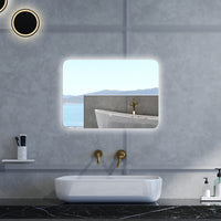 Specchio da bagno Rettangolare con 70x50cm,Memoria,Regorabile,Retroilluminato,doppio interruttore,HD temperato