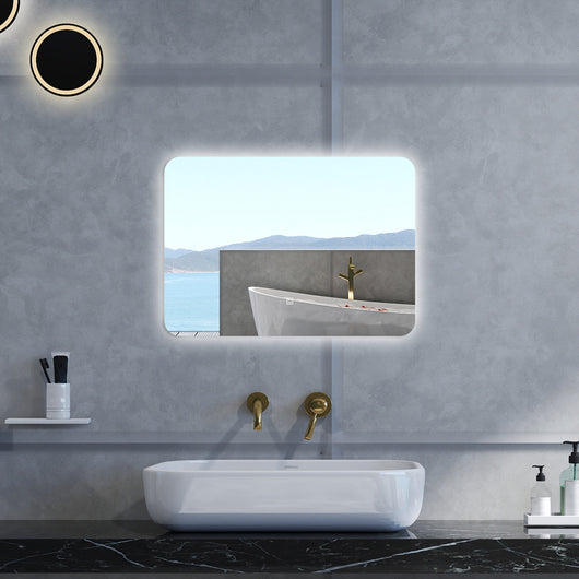 Specchio da bagno Rettangolare con 70x50cm,Memoria,Regorabile,Retroilluminato,doppio interruttore,HD temperato