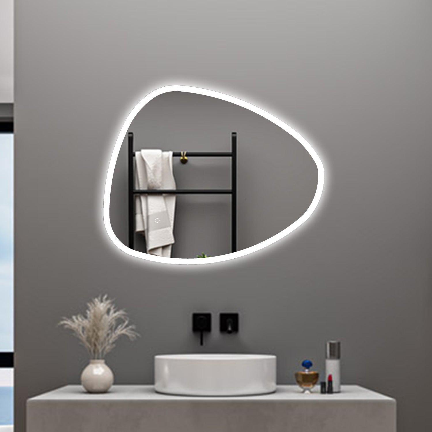 AICA Specchio da bagno 100 x 80 cm, dimmerabile, Funzione Memoria, antiappannamento, 3 colori