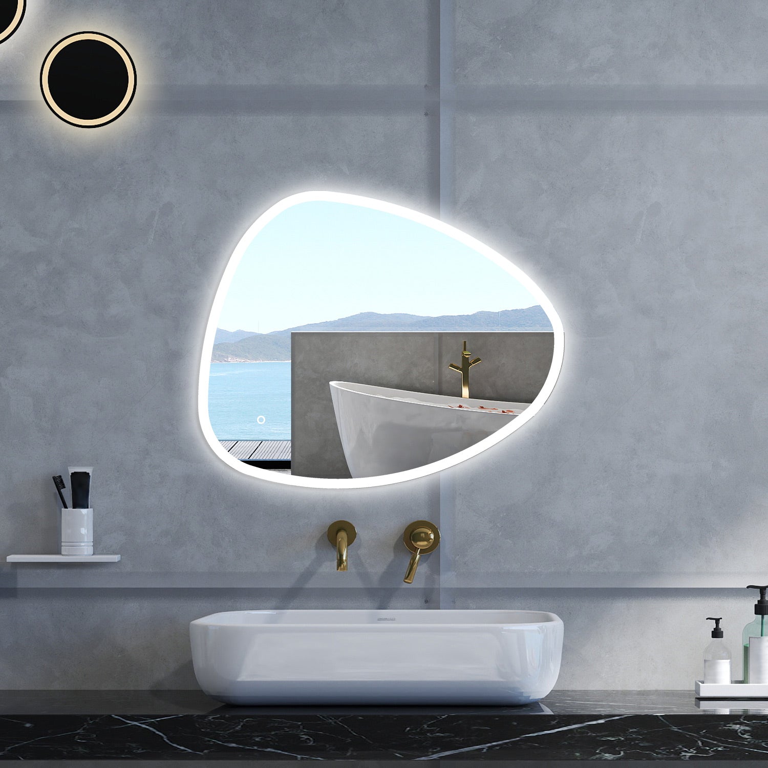 Specchio da bagno Asimmetrico con 80x650cm,3 colori,Memoria, Antifog,Regorabile,Retroilluminato,doppio interruttore,
