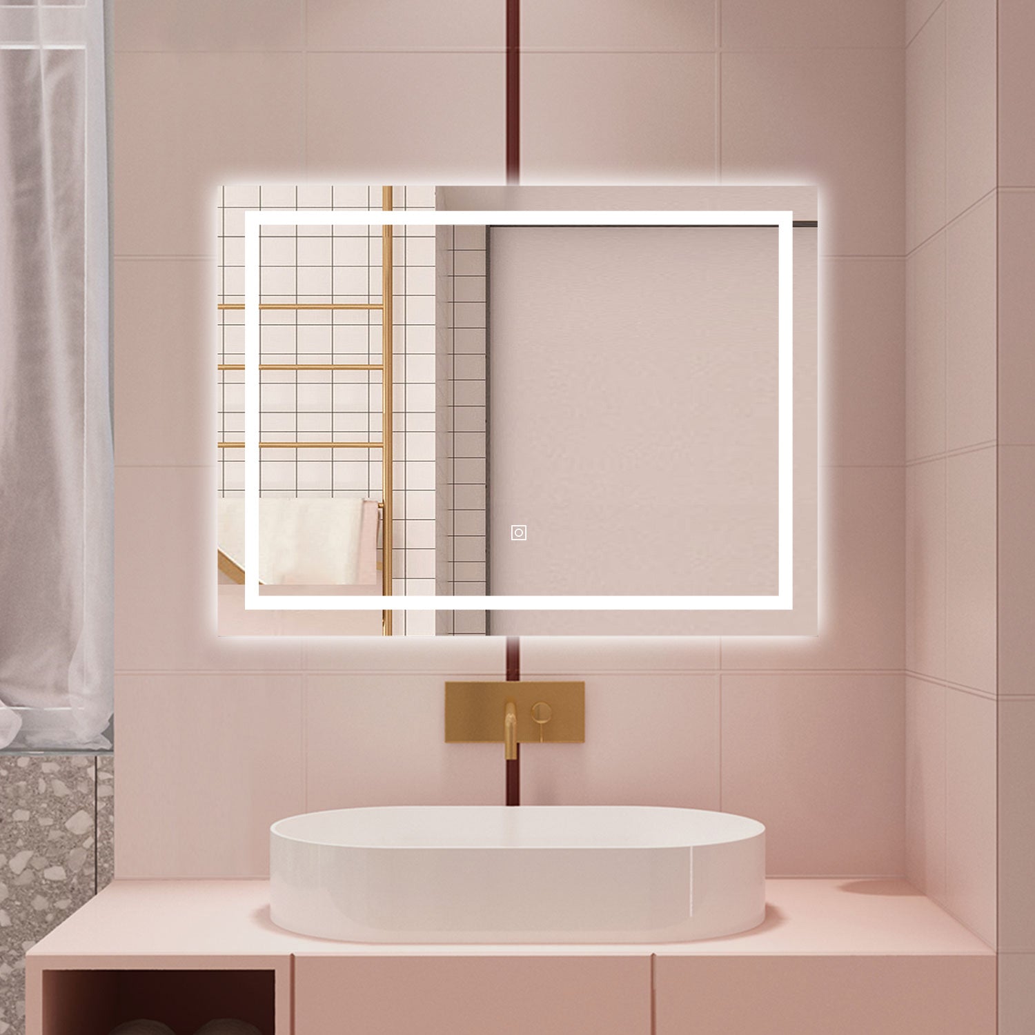 AICA Specchio da bagno  100 x 60 cm, dimmerabile, interruttore touch, Funzione Memoria, antiappannamento