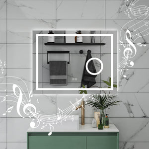 AICA Specchio da bagno  80 x 60 cm, dimmerabile, Blue tooth, Funzione Memoria, antiappannamento, 3 colori, Magnificatore