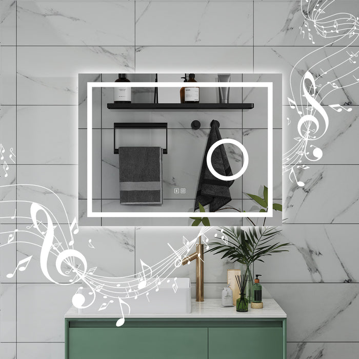 AICA Specchio da bagno  80 x 60 cm, dimmerabile, Blue tooth, Funzione Memoria, antiappannamento, 3 colori, Magnificatore