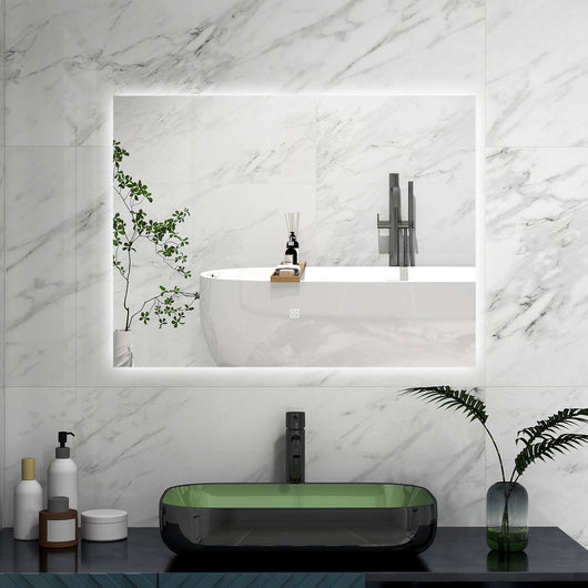 AICA Specchio da bagno 80 x 60 cm, antiappannamento, Regorabile, interruttore touch, Funzione Memoria