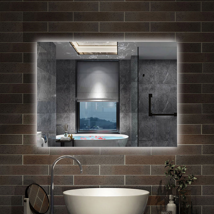 Specchio bagno Rettangolare 80x60 cm con led. Dimmerabile + Touch Control + Bordo non sabbiato + IP44