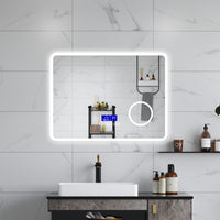 AICA Specchio da bagno  80 x 60 cm, dimmerabile, Blue tooth, Funzione Memoria, antiappannamento, 3 colori, Magnificatore,  orologio