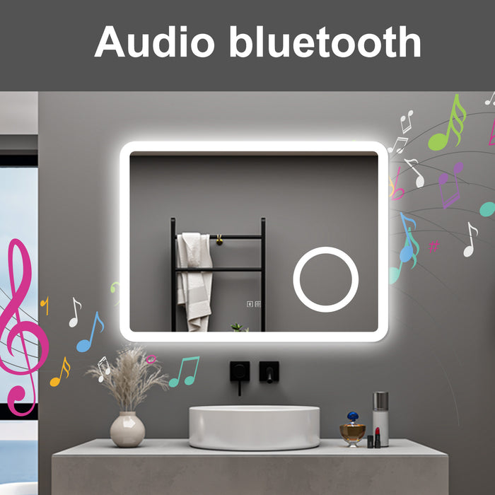 AICA Specchio da bagno  60 x 80 cm, dimmerabile, Blue tooth, Funzione Memoria, antiappannamento, 3 colori, Magnificatore