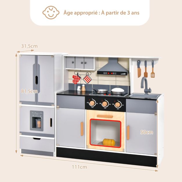 Cucina per bambini con frigorifero e 12 accessori gioco di cucina con fabbricatore di ghiaccio spazio per riporre luci e suoni per 3 anni + 20_0006456