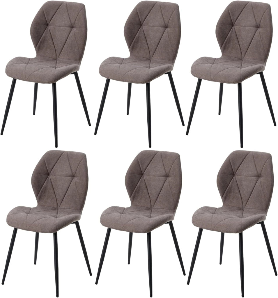 GrandCA HOME Set di 6 Sedie da Pranzo, Sedie da Pranzo Imbottite, Sedie da Cucina Nordiche con Gambe in Metallo, Cuscini in Tessuto a Rombi, Beige-R