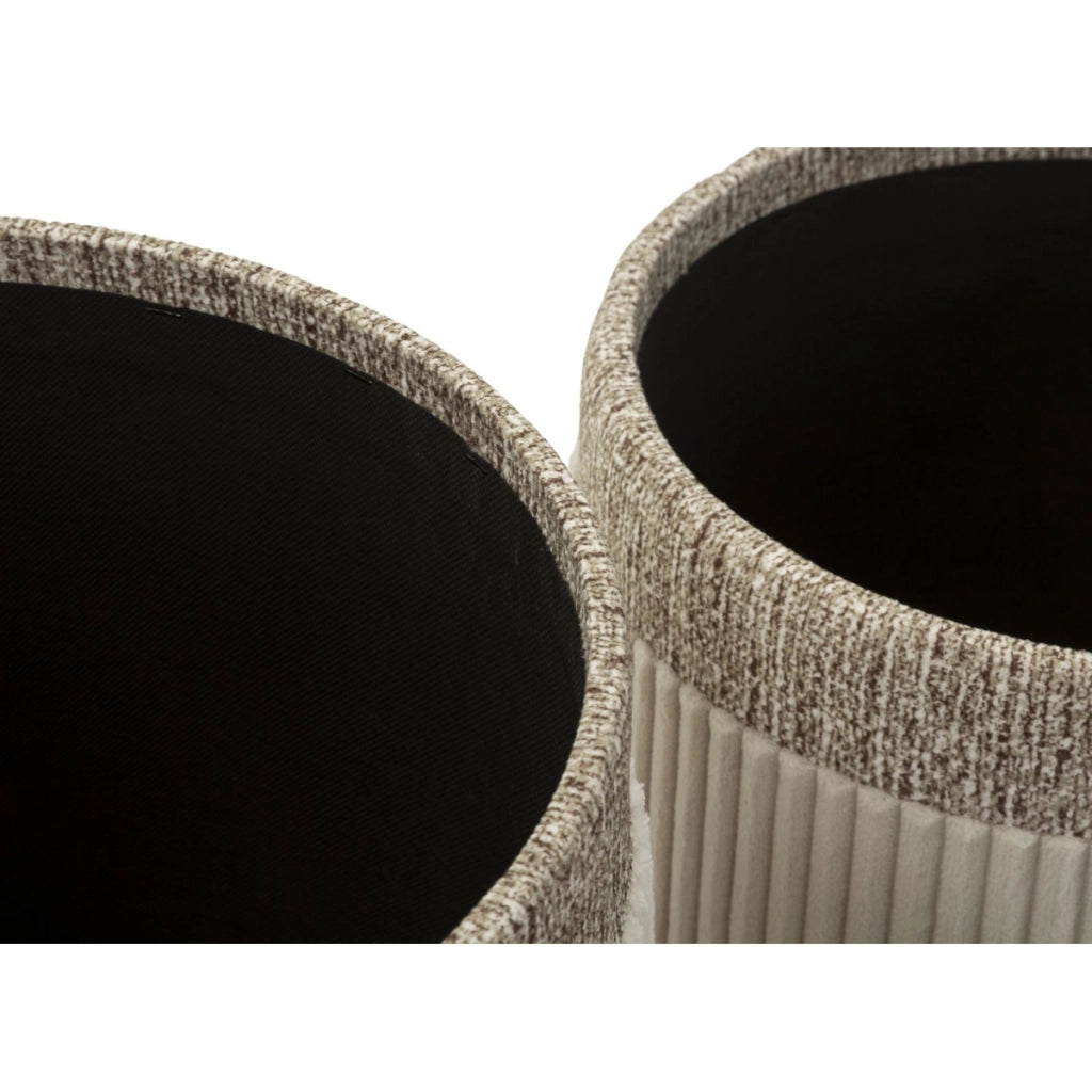 Set 3 pouf contenitore Cortina in poliestere crema Ø40x49, Ø35x42 e Ø31x38 cm