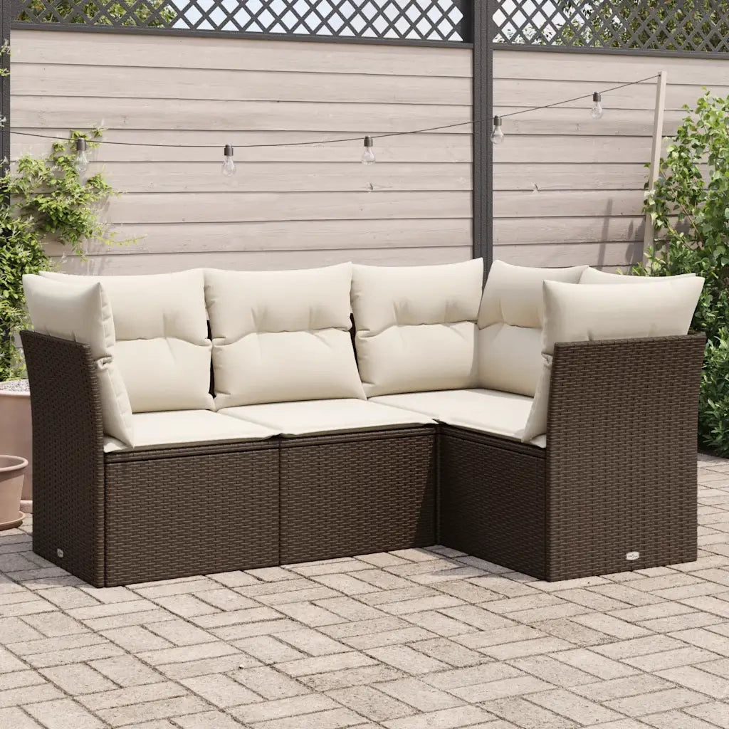 Set Divano da Giardino 4 pz | Set Salotto da Giardino con Cuscini Marrone in Polyrattan