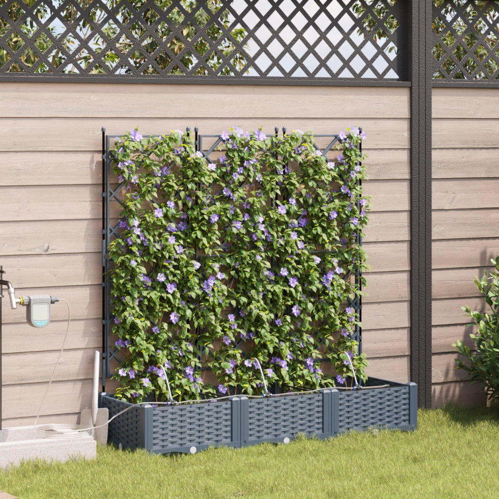 Fioriere da Giardino con Sistema di Irrigazione 3 pcs Grigio chiaro