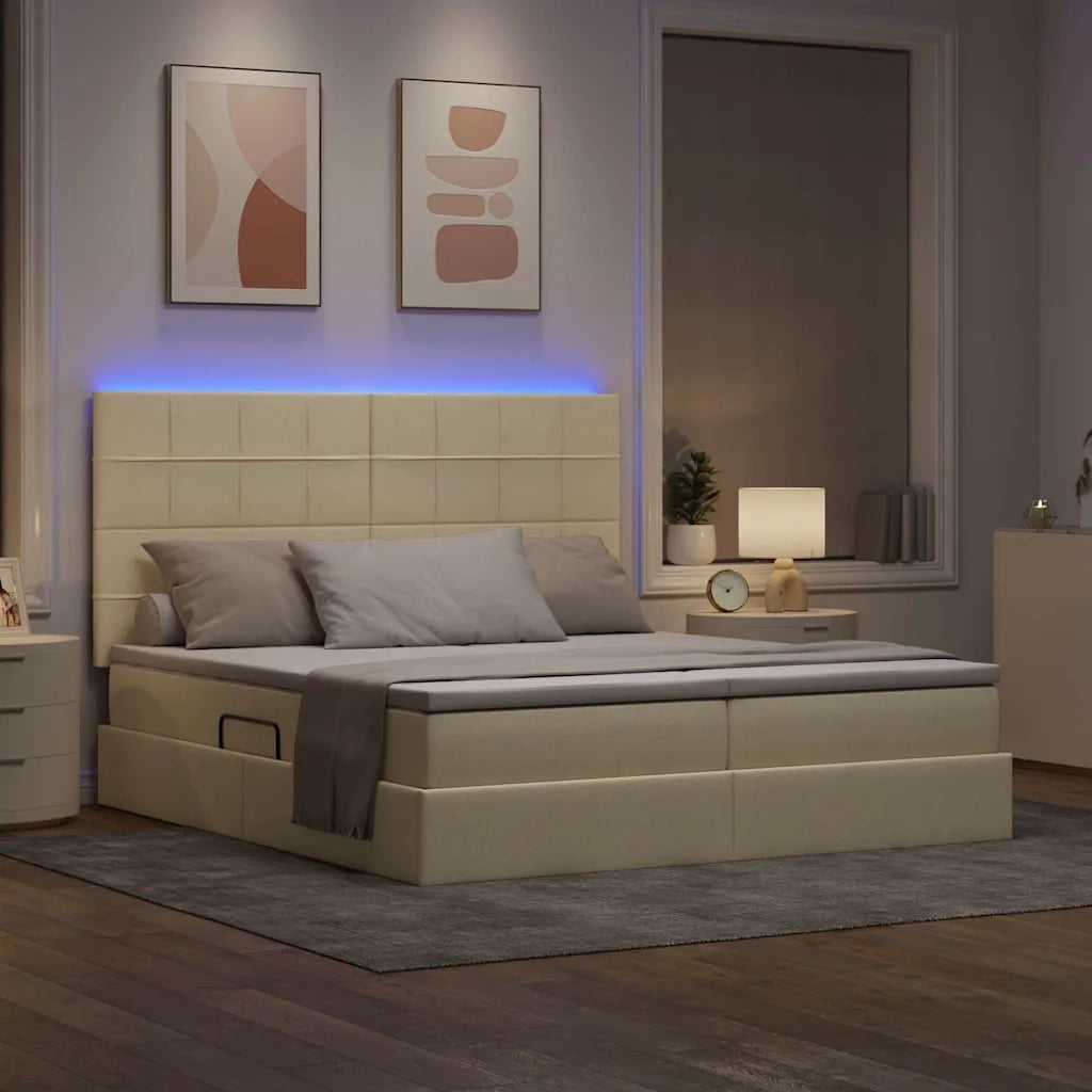Letto con luci a strisce a LED Crema 180 x 200 cm Tessuto