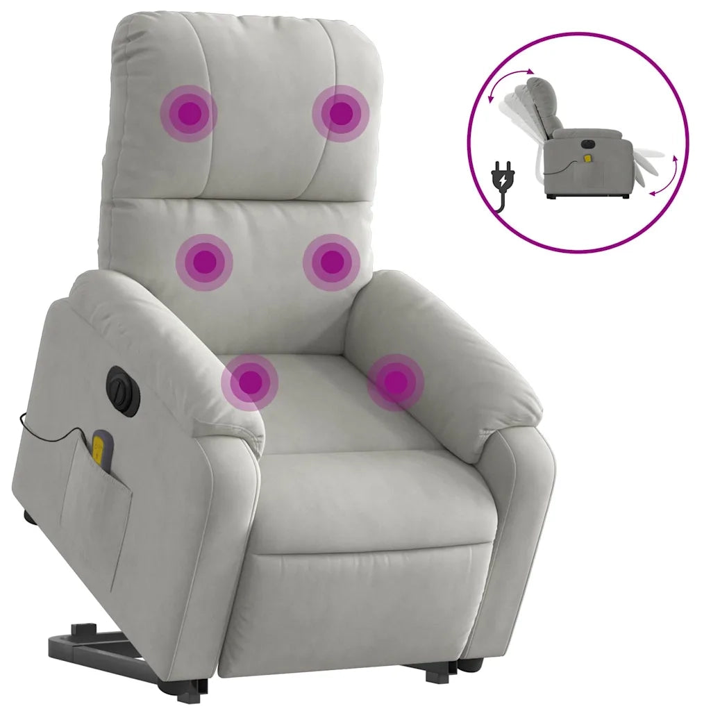 Poltrona a Rialzo Reclinabile Massaggi Grigio Chiaro Microfibra 3204951