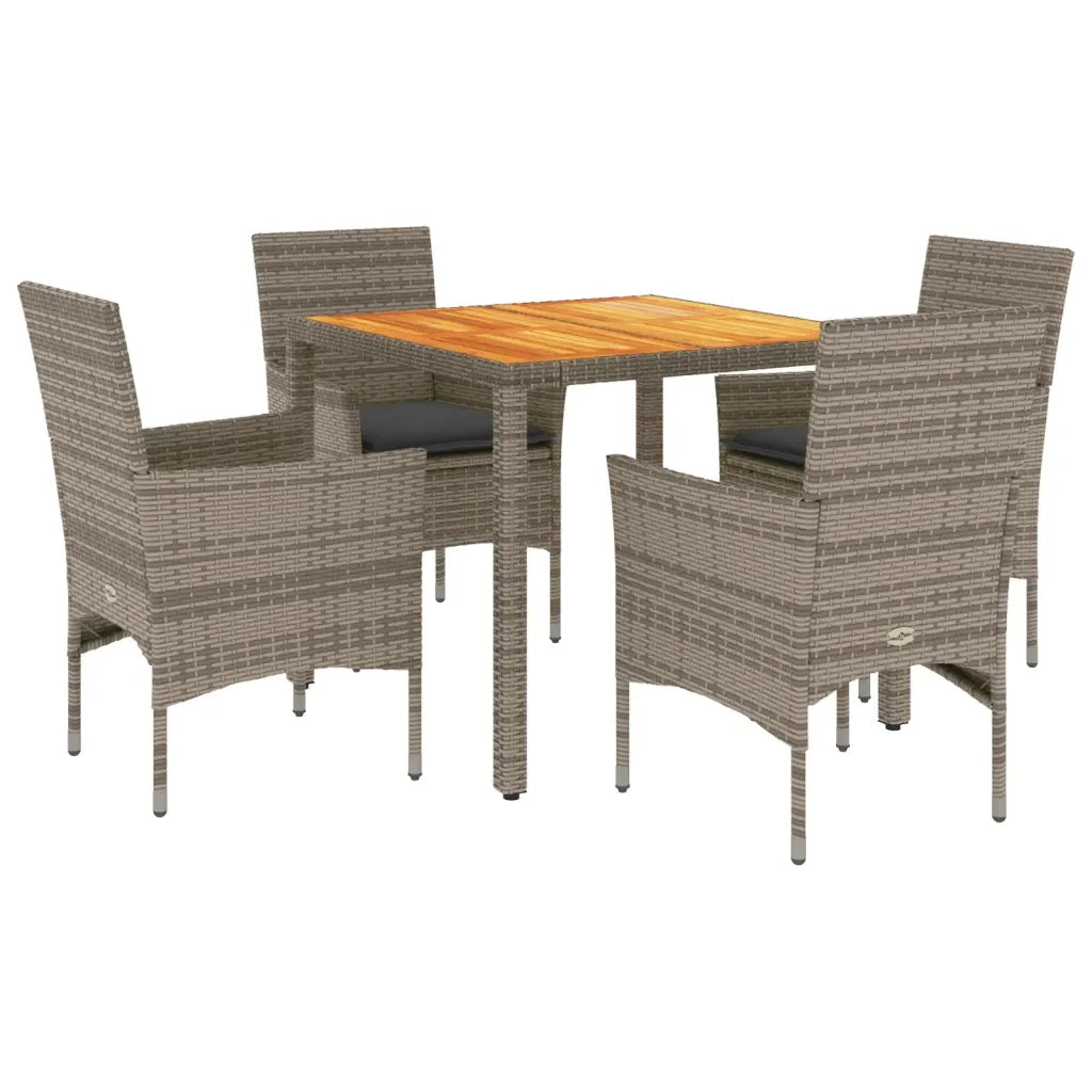 Set Pranzo Giardino 5 pz | Set Salotto da Giardino con Cuscini Grigio Polyrattan Acacia