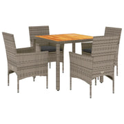 Set Pranzo Giardino 5 pz | Set Salotto da Giardino con Cuscini Grigio Polyrattan Acacia