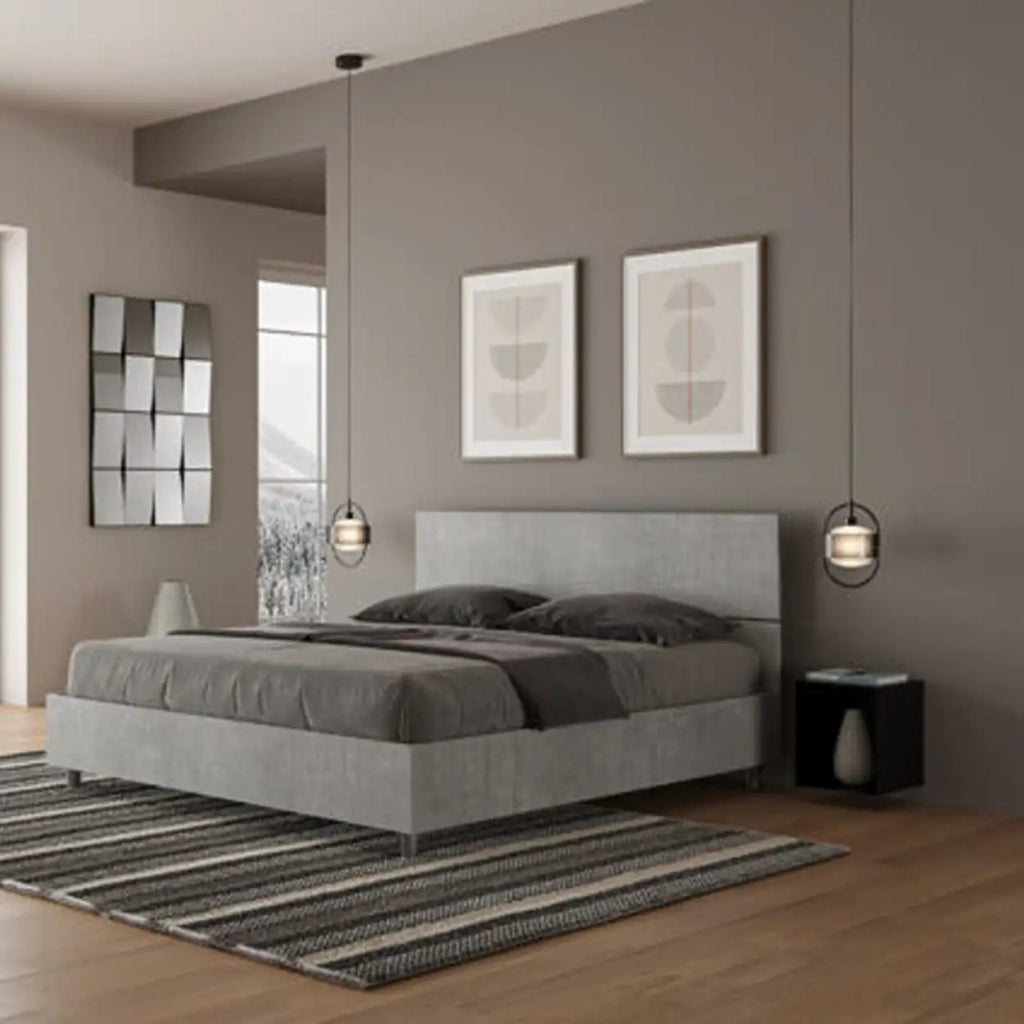 Letto matrimoniale contenitore 160x190 testata dritta cemento Demas