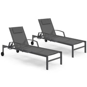 IDMarket - Set di 2 lettini da giardino reclinabili JAVA con ripiani in acciaio grigio e tessuto grigio