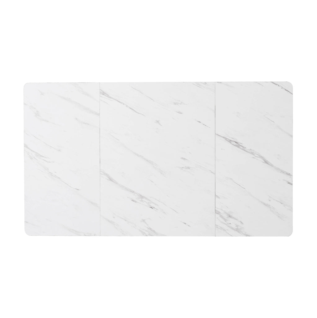 Tavolo da pranzo 140x80x75 cm con piedini regolabili; piano effetto marmo in MDF; bianco