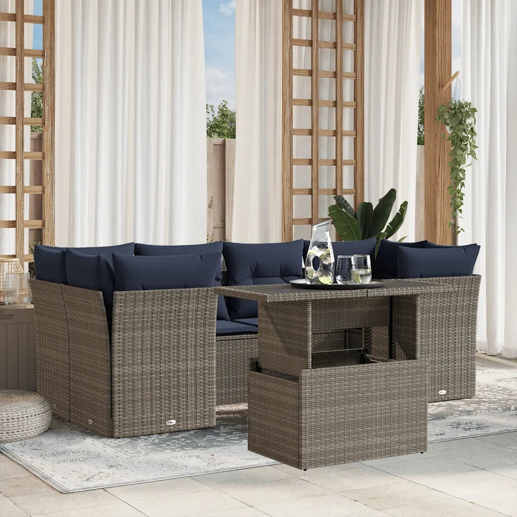 Set Divani da Giardino 7 pz con Cuscini Grigio in Polyrattan 3266381