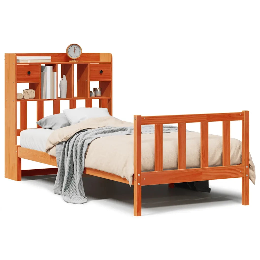 Letto Libreria senza Materasso Marrone Cera 75x190 cm in Pino 3321753